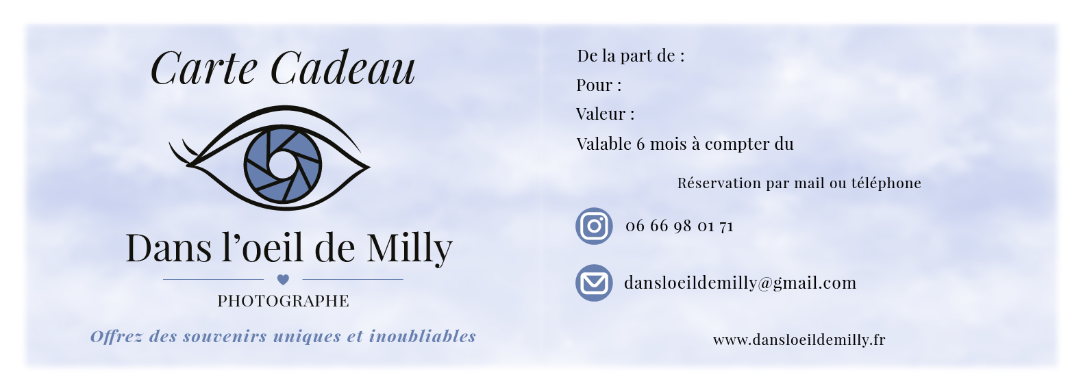 Carte cadeau Dans l'œil de Milly